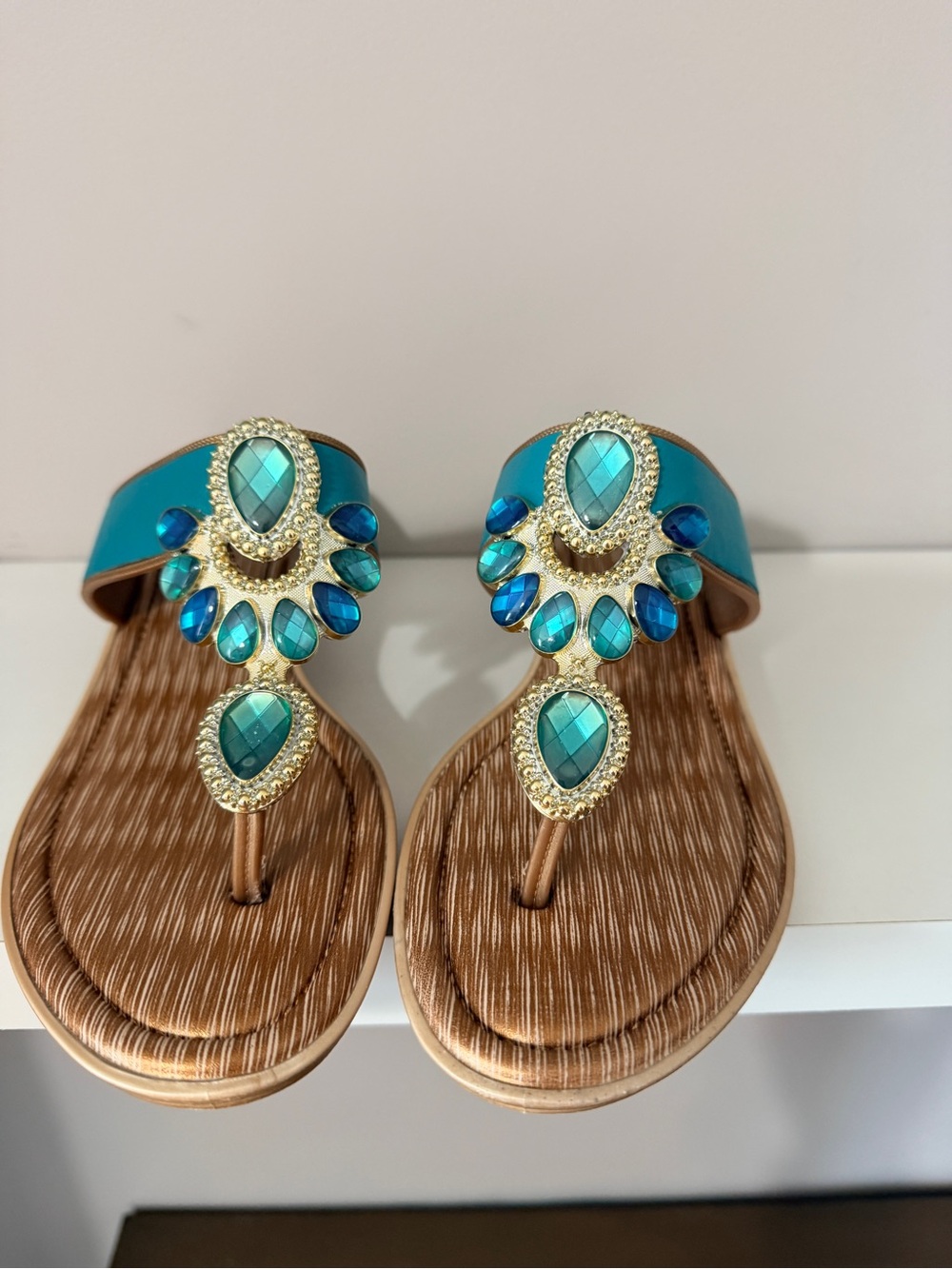 Montego Bay Club Turquoise Jeweled Toe-Post Sandals